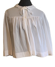 Vintage White Nylon Bed Jacket Lounge Top Chiffon Lace Collar Sans Souci Sz M