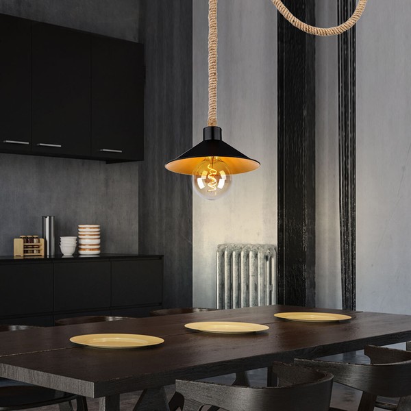Pendelleuchte HäNgelampe Hanfseil HäNgeleuchte Esstischlampe Schwarz Gold H120Cm-image