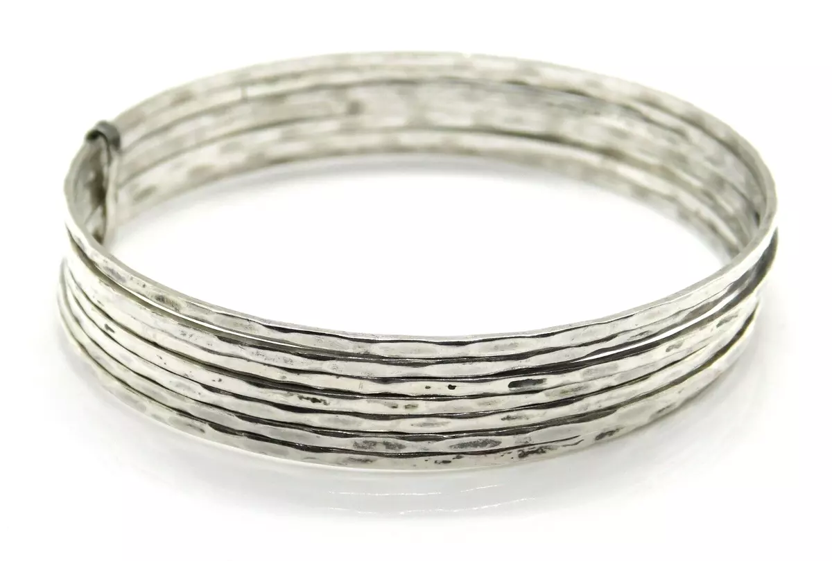Hammered 925 Sterling Silver 7 Thin Stacked Bangle Bracelets eBay