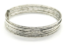 Hammered 925 Sterling Silver 7 Thin Stacked Bangle Bracelets