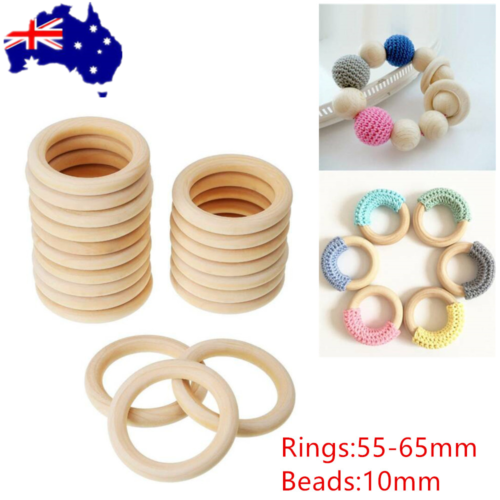 55/65mm Nature Wooden Baby Teething Ring DIY Wood Rings Nursing Rings Crafts - Picture 1 of 13