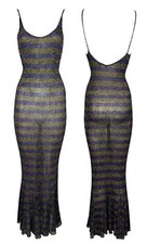 F/W 2000 Dolce & Gabbana Sheer Metallic Purple Gold Striped Maxi Mermaid Dress