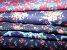 CALICO flowers on NAVY BLUE roses COTTON FABRIC U-Pick SEE INFO 1/2 yd BTHY