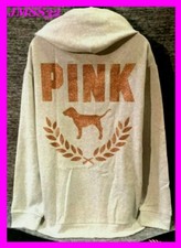 Victoria's Secret Pink Bling Campus Hoodie Heather Gray Rose Gold Dog XL NWT