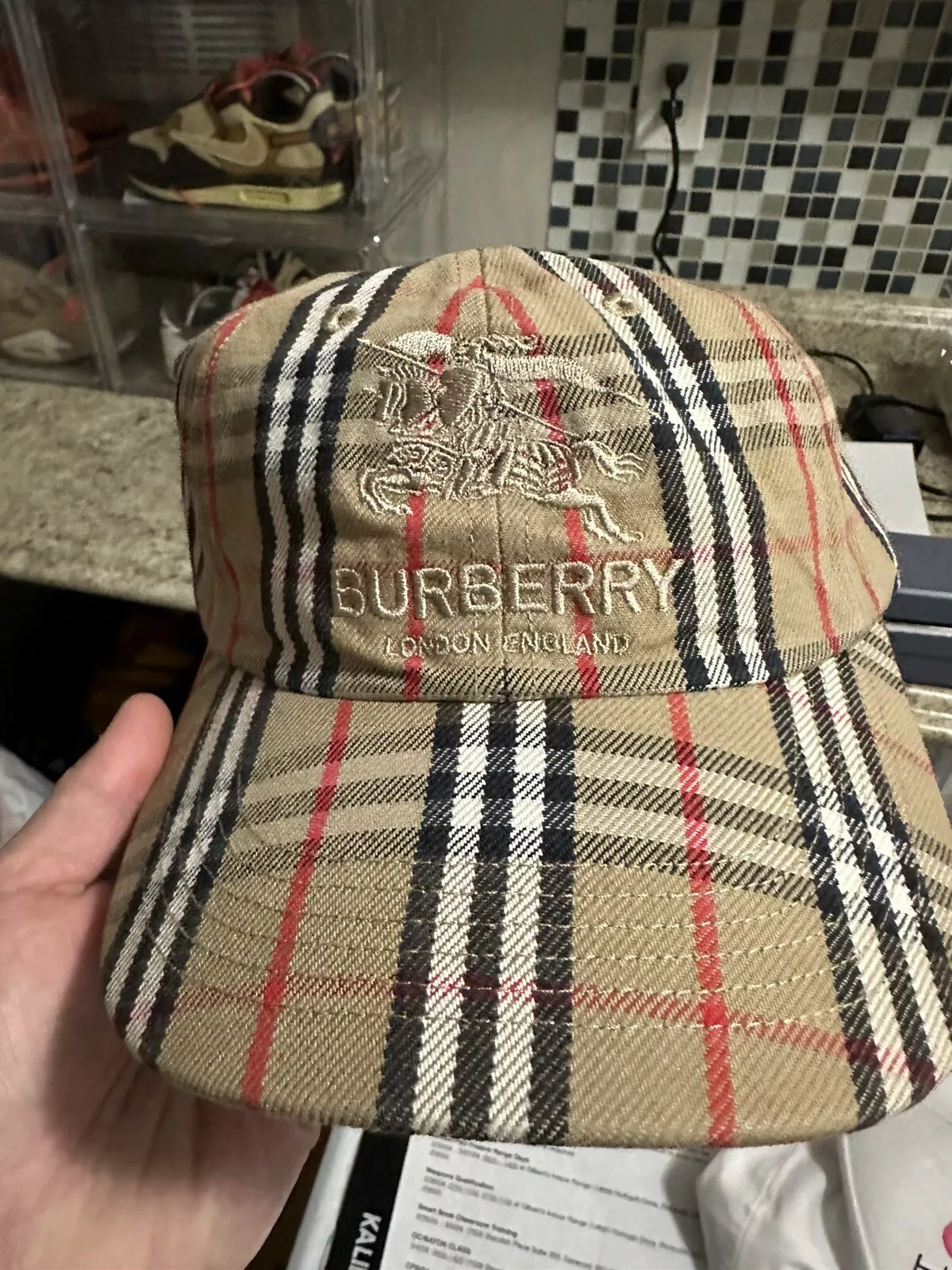 Chapeau Supreme Burberry Denim 6 panneaux beige