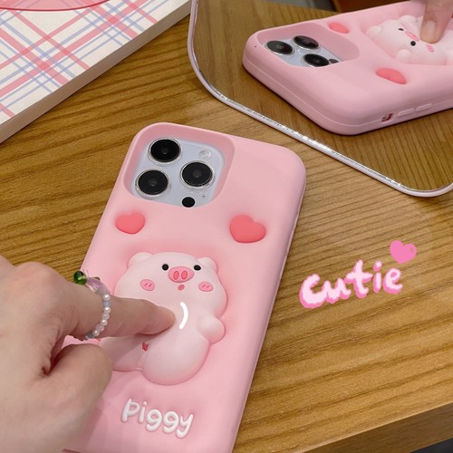 Pink 3D Cute Pig Soft Silicone Case for iPhone 11 12 13 14 15 16 Pro Max Covers - Picture 4 of 9