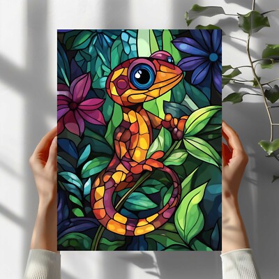 Gecko Buntglas  Poster Schöne Wanddeko Dekoration
