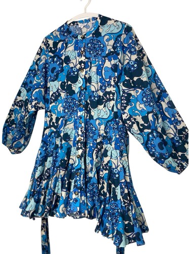 Rhode Womens Small Emma Dress Mini Button Poplin Blue Belted - Picture 3 of 12