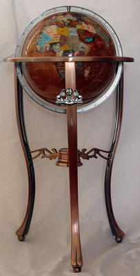 36'' Tall Amber Pearl Gemstone World Globe with Tripod Copper Bronze Floor Stand