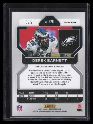 2021 Panini Prizm Prizms No Huddle Neon Green Refractor 226 Derek Barnett 3/5 - Bild 2 von 2