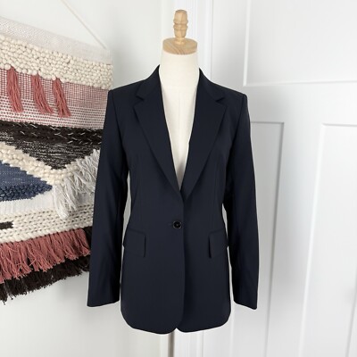 NEW Massimo Dutti Cool Wool Blend Single-Breasted Blazer Navy Blue Women's Sz 4