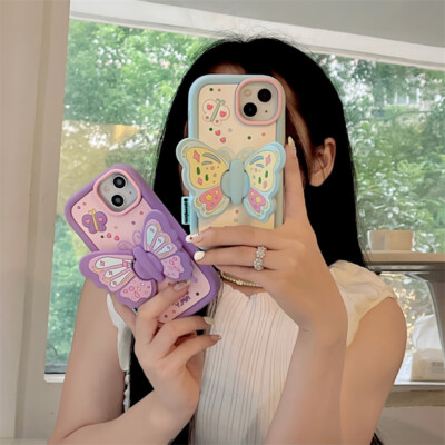 Silicone 3D Butterfly Stand Phone Case For iPhone 16 15 14 13 12 Pro Max 