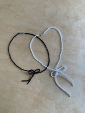 White Pearl Beaded Bow Choker Necklace