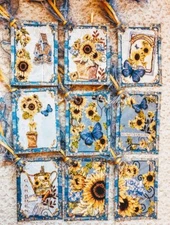 (9) Gift Hang Tags~Vintage Sunflowers~Junk Journals~Scrapbooks~Cards~88R