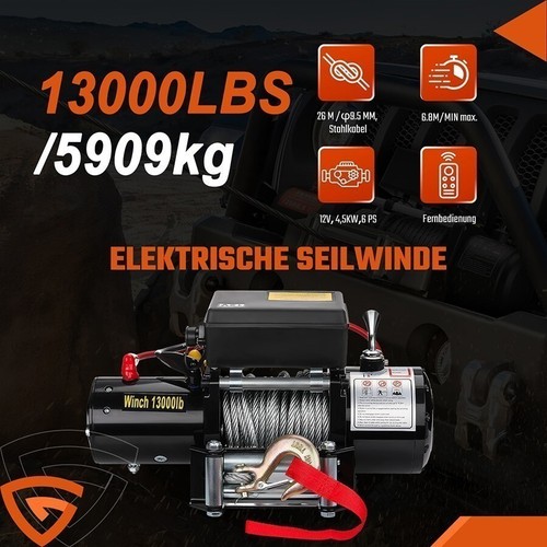 Elektrische Seilwinde 12V 13000LBS 5909KG Motorwinde Offroadwinde Stahlseil Funk - Bild 3 von 15