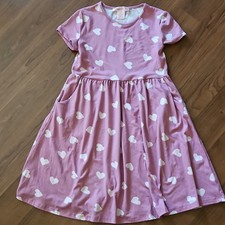 Emma  Elsa Girls Pink Heart Print A-Line Knee Length Dress Size 10 Short Sleeve