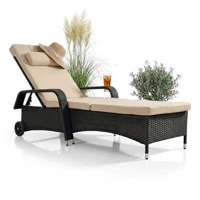 Rattan Sonnenliege Gartenliege Polyrattan Rattanmöbel Terrassen Liege Schwarz E