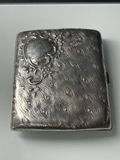 Silber Zigarettenetui Antik mit Krone Pfau Optik Jugendstil