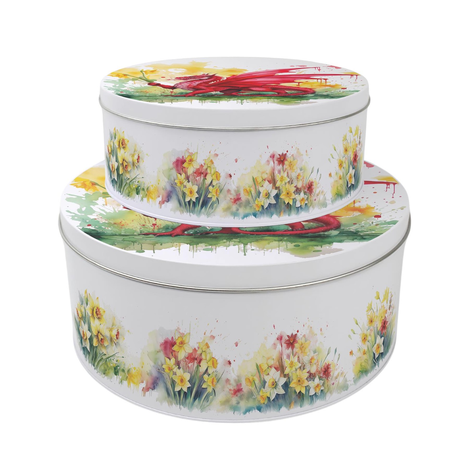 Daffodils & Dragon Cake Tins Set - Patriotic Welsh Souvenir Kitchen Gifts