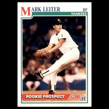 Mark Leiter Rookie #727.0 1991 Score New York Yankees Baseball Card MLB. rookie card picture