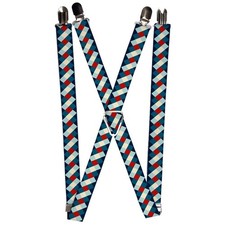  Suspenders - 1.0  - Diamond Plaid Blues/Khaki/Red ACC NEW