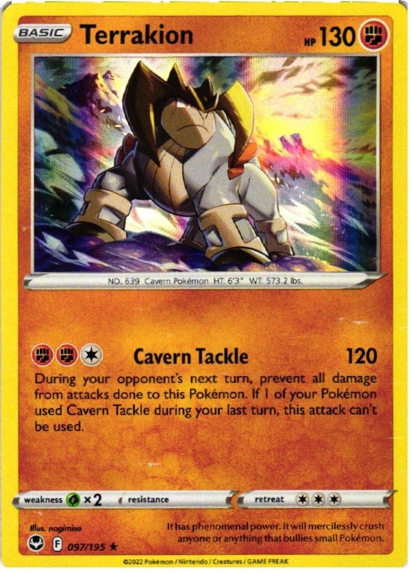 Terrakion 097/195 Holo Rare Silver Tempest Pokemon Holo Moderately Played