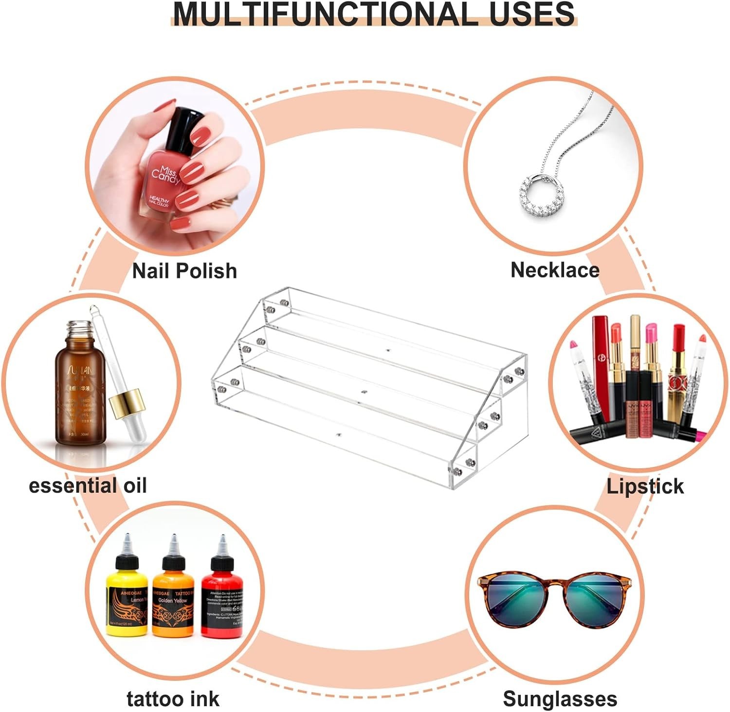 3 Packs Clear Nail Polish Organizer Holder Shelf Rack, Acrylic Display Stand ...