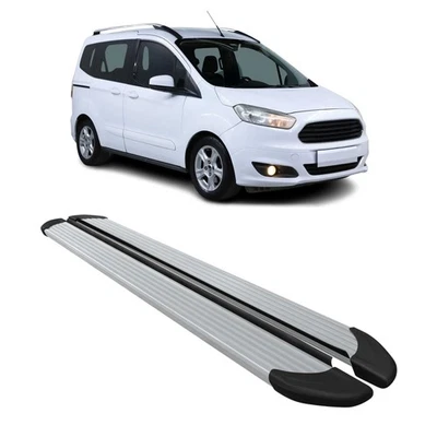 Marchepieds Latéraux pédale pour Ford Transit Courier I 2014-23 L1 Alu Argent 2x - Photo 1/4