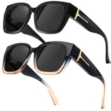 Myiaur Fit Over Glasses Sunglasses for Medium, A01 2 Pack Black bluebrown