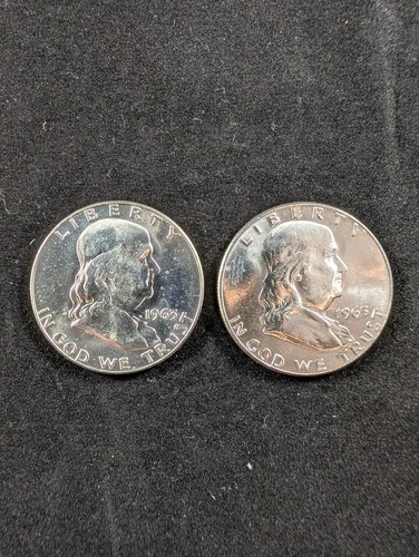 Lot of (2) 1963 Franklin Half Dollars Uncirculated 90% Silver 50C Coins