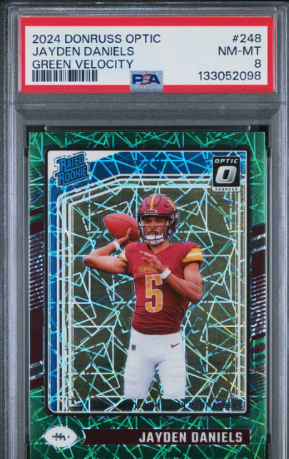 2024 PANINI DONRUSS OPTIC GREEN VELOCITY #248 JAYDEN DANIELS ROOKIE RC PSA 8