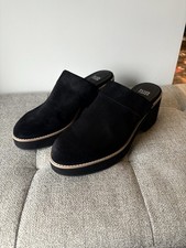 EileenFisher Suede Leather Black Mules Women’s wedge slipOn RoundToeShoes Sz 11M