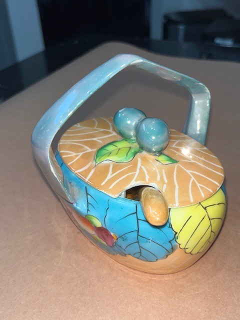 VINTAGE JAPAN LUSTERWARE JELLY / MUSTARD BOWL WITH SPOON