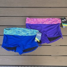 TYR Durafast Women's Blue Active Della Boy Shorts Swim Bottom Bundle sz M 8 New