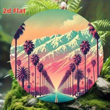 2D Flat, 1pc Vintage California Desert Sunset Wall Art - Round Aluminum Metal Pa