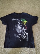 Bob Marley Smoking Weed Graphic Print Black T-Shirt Size Large Zion Rootswear