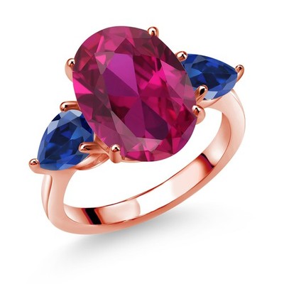 18K Rose Gold Plated Silver Created Ruby and Created Sapphire Ring For Women