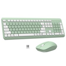 Wireless Keyboard and Mouse Combo FullSize Silent Ergonomic Avocado Green