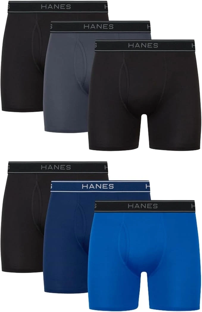 Hanes Boxershorts voor heren, cool, droog, vochtafvoerend ondergoed, katoen, No-Ride, multipacks beschikbaar (verpakking van 6), 6 stuks - geassorteerd, L Hanes Boxershorts voor heren, cool, droog, vochtafvoerend ondergoed, katoen, No-Ride, multipacks beschikbaar (verpakking van 6), 6 stuks - geassorteerd, L