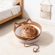 Pet Basket for Cats, Cat Bed with Toy Tail, Multi-functional Cat Bed