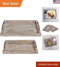 Distressed Wooden Serving Trays with Metal Handles - Set of 2 for Entertaining