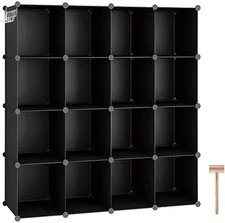 C&AHOME Cube Storage Organizer, 16-Cube Shelves Units, Plastic Black 