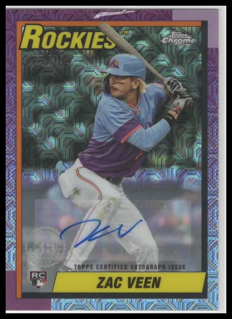 2025 Topps Update Zac Veen 1990 Topps Baseball Chrome Silver Pack Auto /299