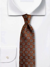 Jos A Bank Signature 100 Silk Tie Brown Blue White Geometric Medallion Necktie