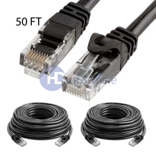 2x 50FT CAT6 Cable Ethernet Lan Network CAT 6 RJ45 Patch Cord Internet Black
