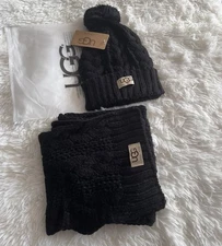 NWT SET Knit Winter Scarf & Hat Set Black UGG