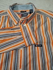Chaps easy care striped long sleeve button down mens medium orange blue