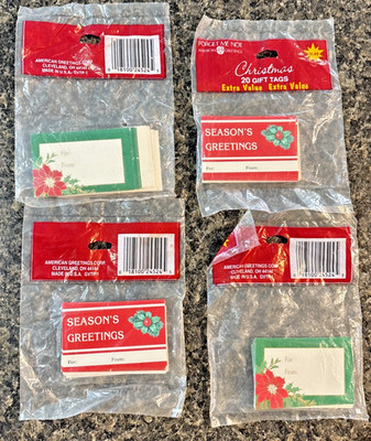 Christmas Gift Name Tags American GREETINGS Lot Of 80 Unused Retro Holiday VTG