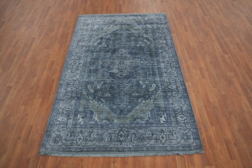Blue Hand-made Oushak Indian Area Rug Medallion Oriental Carpet 5x8 - Picture 2 of 14