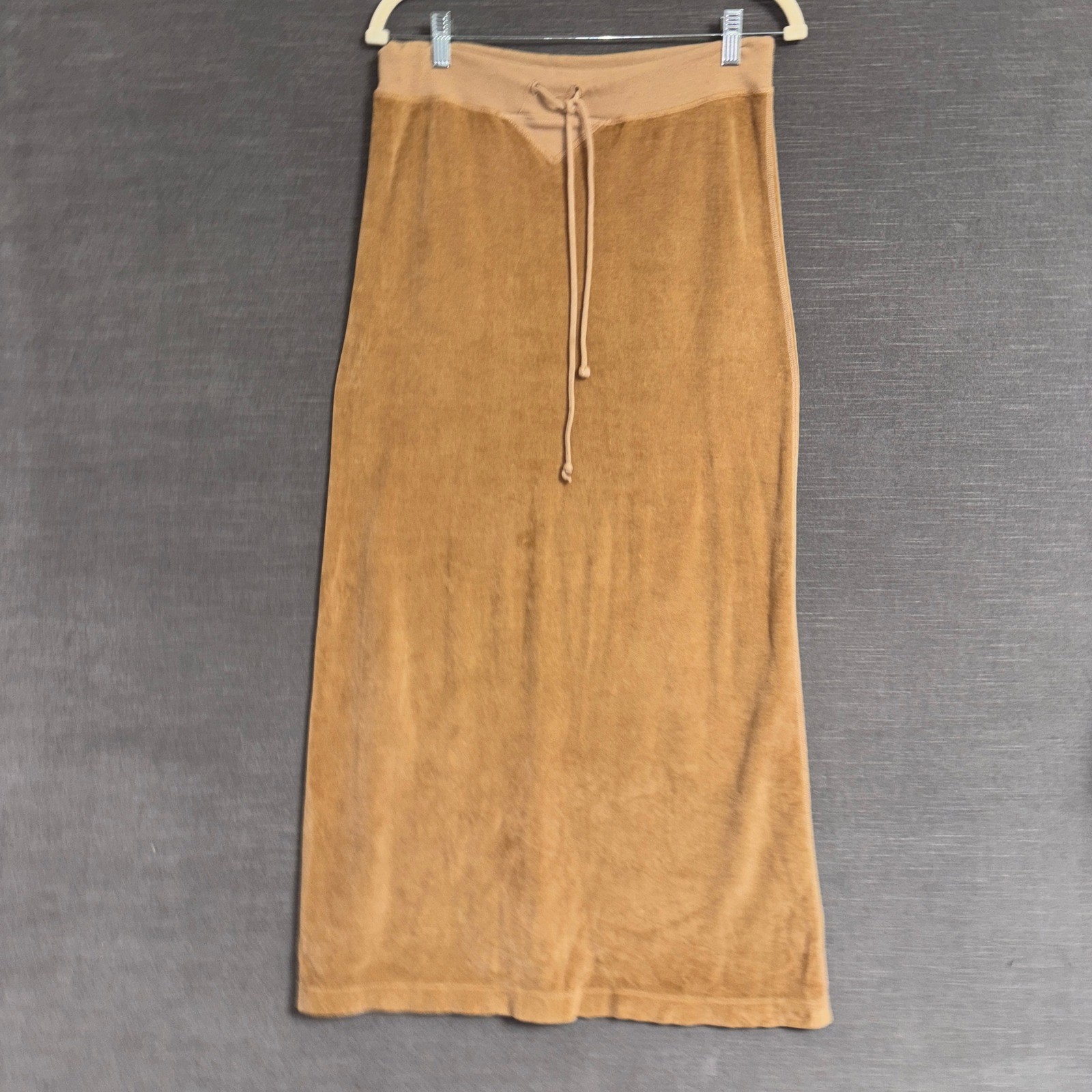 Vintage Maxi Skirt Small Tan Brown Velour Straight USA 90s Y2K Grunge Casual-image